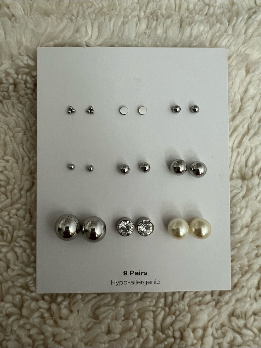 Silver, Crystal and Pearl Stud Earring Bundle - 9 Pairs